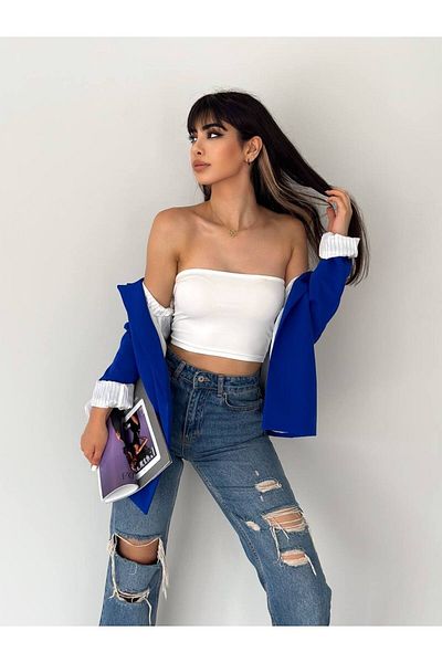 han fashion Zweireihiger Kragen, knopflose Tasche, gefütterte Blazerjacke mit faltbaren Ärmeln