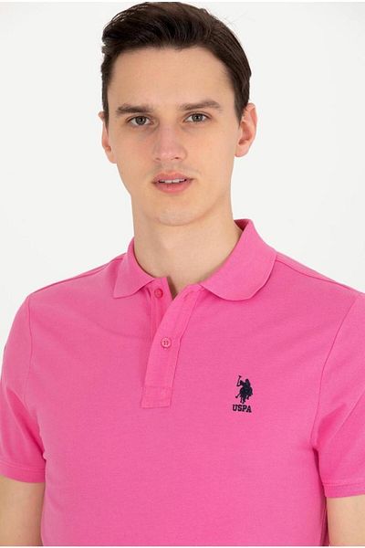 U.S. Polo Assn. Ανδρικό μπλουζάκι με λαιμόκοψη βασικού ροζ πόλο