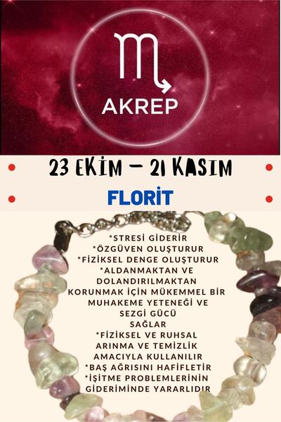 Doğal Taş Dünyası Sertifikalı Burç Taşı Akrep Burcu Florit Taşı Bileklik