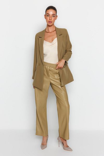 Trendyol Collection Двобортний тканий піджак з підкладкою світлого хакі TWOSS20CE0059 на підкладці з застібкою-блискавкою TWOSS20CE0059