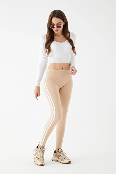 Genel Markalar Açık Somon Çift Çizgili Tayt