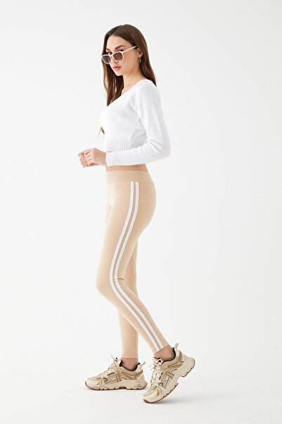 Genel Markalar Açık Somon Çift Çizgili Tayt