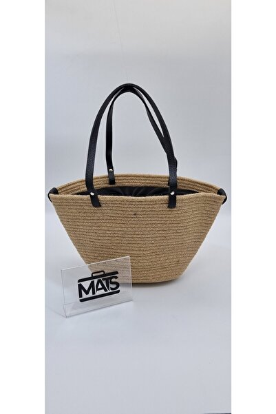 MATS ÇANTA Mats Örme Hasır Kova Model Büzgülü Günlük El Ve Omuz Çantası Siyah