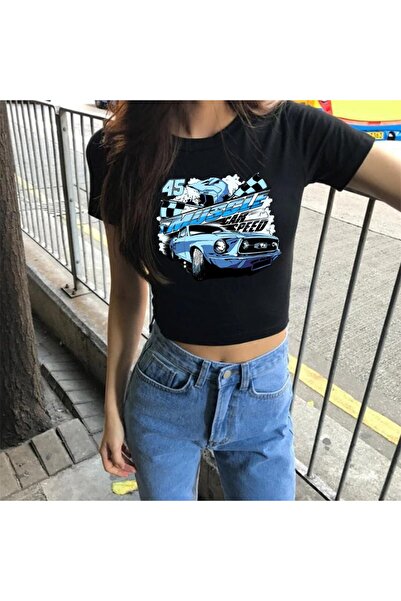 Touz Blunt Blunt Muscle Car Printed Black Crop