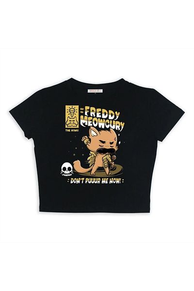 Touz Freeddy Meowcury Printed Black Crop - μονόχρωμα ρούχα