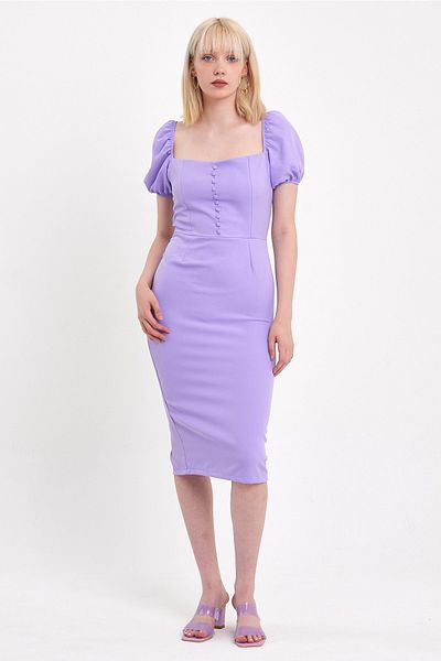 ADASTYLE Rochie Creion Detaliu Nasturi Liliac