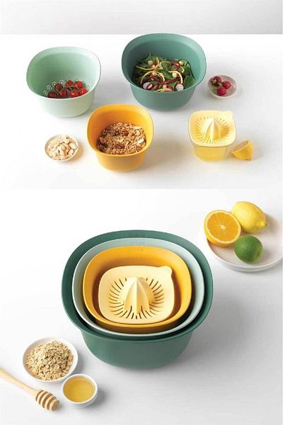Ecolux 5-piece Chef Mixing Bowl and Strainer + Lemon Squeezer and Measuring Cup