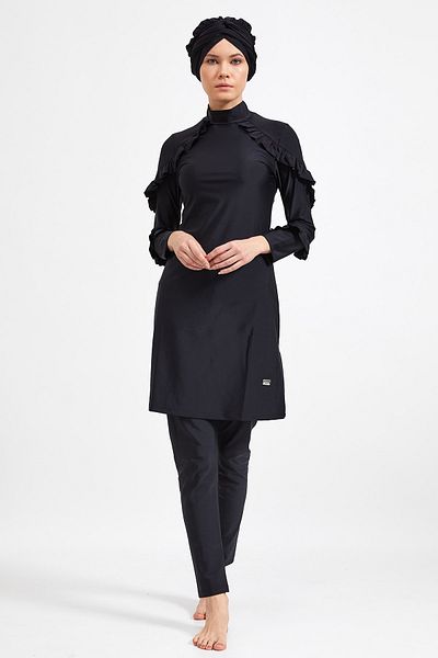 MEBA Adasea Black Ruffle Λεπτομερές Lycra Full Covered Hijab μαγιό 4104
