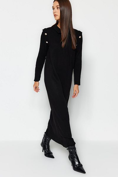 Trendyol Modest Μαύρο φόρεμα με μακρύ πλεκτό κανονικό κόψιμο TCTAW24EB00031