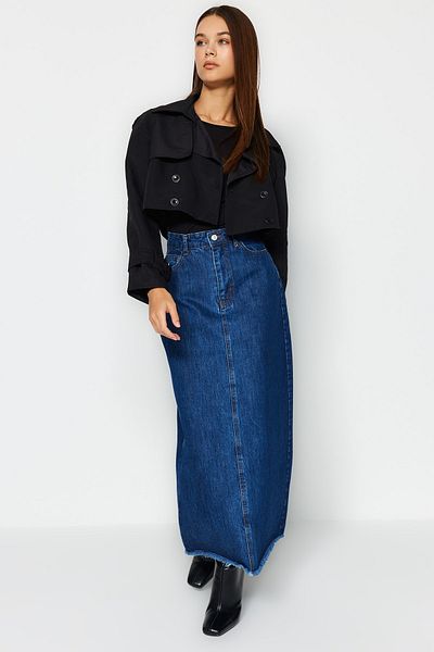 Trendyol Modest Fustă lungă de blugi Indigo TCTAW24EE00004