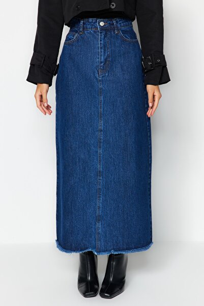 Trendyol Modest Indigo hosszú farmer szoknya TCTAW24EE00004
