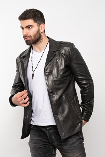 Deri Effect Erkek Siyah Hakiki Deri Mont