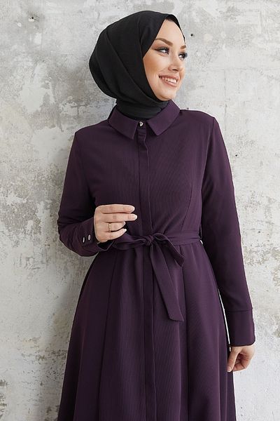 InStyle Emery Belted Shirt γιακάς Abaya - Plum
