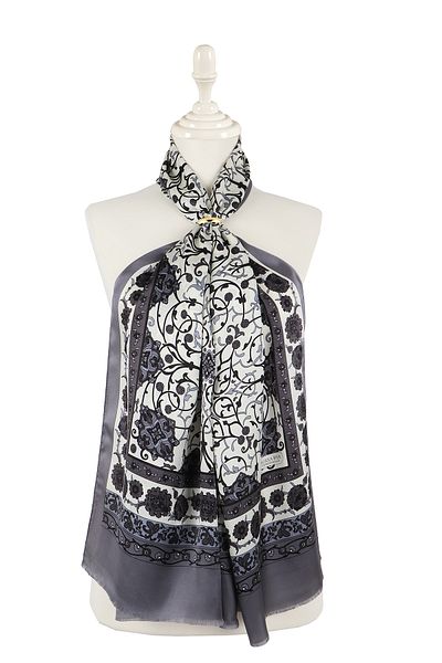 Bursa İpek Ecru Gray Ivy Silk Scarf