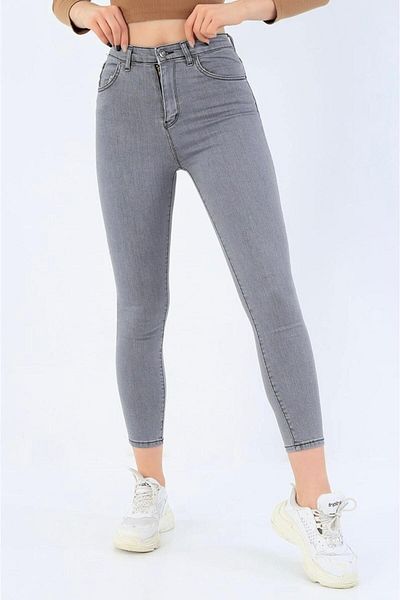 LAMİRAMOOD Pantaloni skinny ultra elastici, gri, cu talie înaltă
