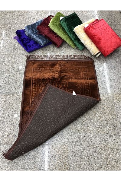 Makkam Home 80X120 Неплъзгаща се Основа - Памучен Кафяв Плюшен Молитвен Килим