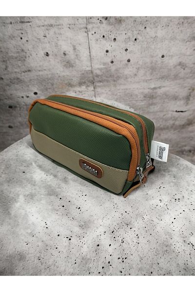 Brons Makeup Bag Double Compartment (green/orange)