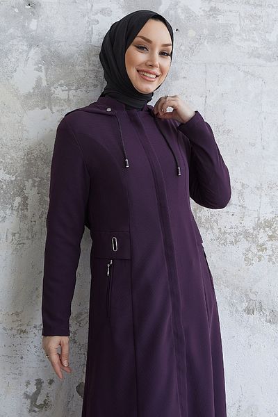 InStyle Elena Beli Detailed Hooded Abaya - Plum