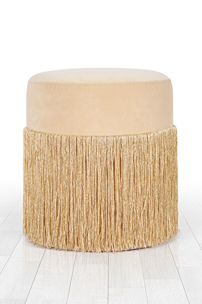 Lorencehome Merkür Püsküllü Puf - Altın