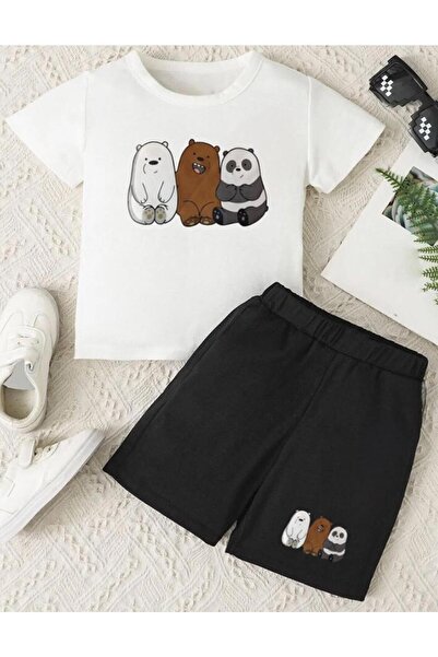 RENNA KİDS Panda Printed Girls/Boys Kids' Shorts T-Shirt Set