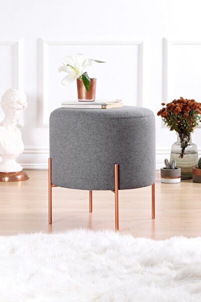 Lorencehome Copper Puf - Yuvarlak Gri
