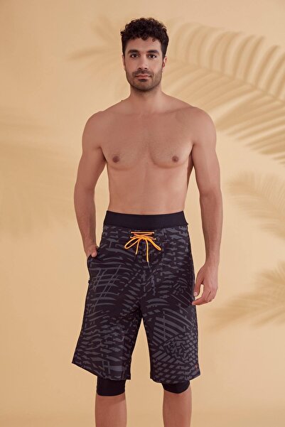 Marina Siyah Desenli Erkek Şort S2355