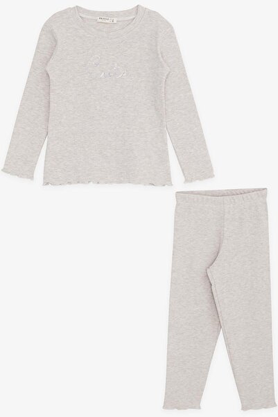 Breeze Girl's Tights Suit, Sequined Text and Embroidery, 1.5-5 Years, Beige M...