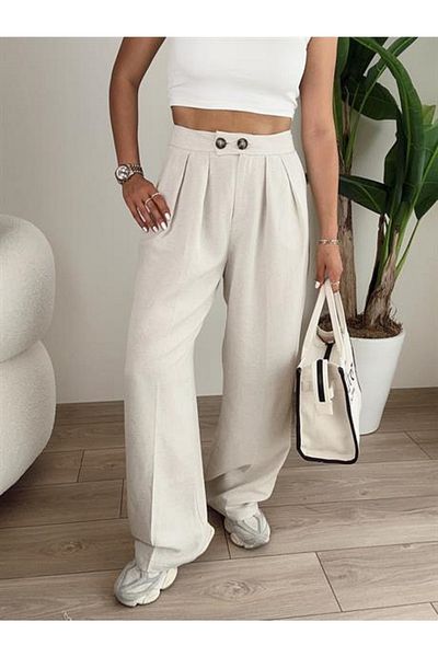 Laluvia Double Buttoned Viscose Linen Trousers