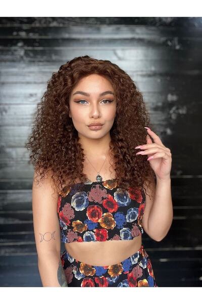 Suzan Peruk Afro Dalgalı Yoğun Kıvırcık Gerçek Saç Tül peruk Kahve