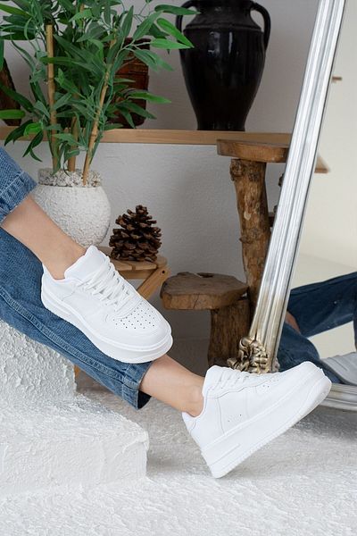 İmerShoes Дамски ежедневни бели маратонки с връзки, леки, дебели, с висока подметка, дишащи спортни обувки 451
