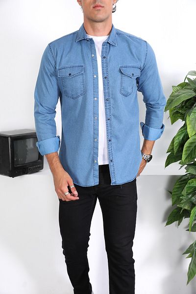ENZİM JEANS Cămașă din denim spălat pentru bărbați