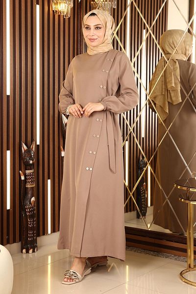 Modamihram Buttoned Side Tied Abaya Mink 19133