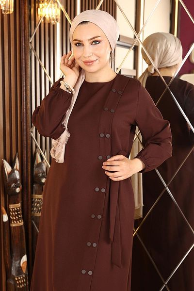 Modamihram Buttoned Side Tied Abaya Brown 19133