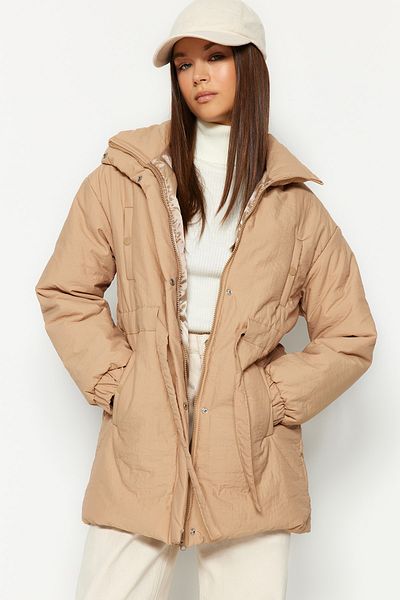 Trendyol Collection Camel Color Water Repellent Belted Quilted Coat - Twoaw24Mo00095