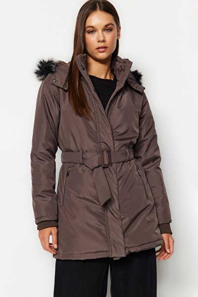 Trendyol Collection Υδατοαπωθητικό παλτό Parka με κουκούλα με κουκούλα βιζόν TWOAW24KB00055