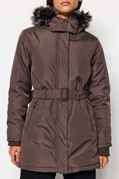 Trendyol Collection Υδατοαπωθητικό παλτό Parka με κουκούλα με κουκούλα βιζόν TWOAW24KB00055