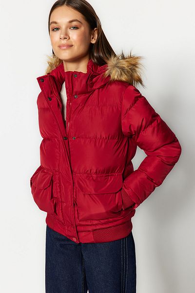Trendyol Collection Red Fur Hooded Water Repellent Puffer Jacket TWOAW24MO00006