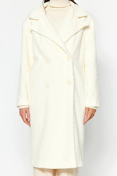 Trendyol Collection Ecru Oversize Wide Cut Long Boucle Coat TWOAW24KB00037