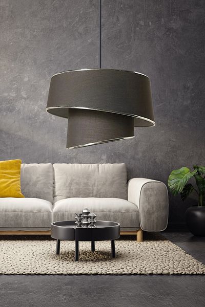 Art&Gift Acitmetric Style - Anthracite Fabric Silver Striped Bedroom Living Room Pendant Lamp