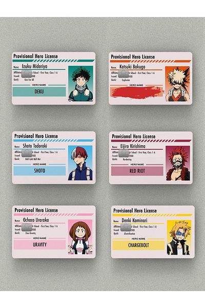 Namgo My Hero Academia License Σετ 6 αυτοκόλλητων πιστωτικών καρτών & έτοιμων χρημάτων (6 ΤΕΜ.)