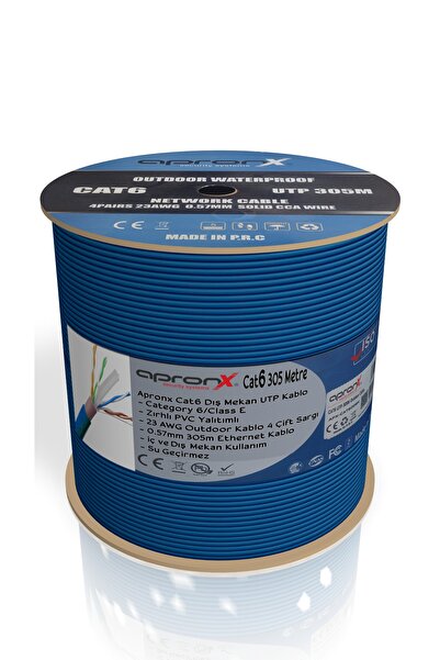 APRONX 305 Metre Cat6 23awg Cat6 Kablo Outdoor Mavi Dış Mekan Cat6 Utp Kablo ...