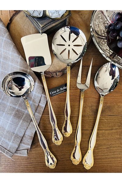 CASA DE BELLA 24 K 89 Pieces 12 Person Fork Spoon Knife And Luxury Service Set