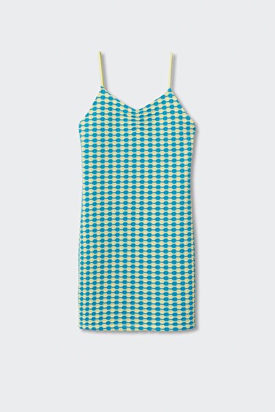 MANGO Woman Turkuaz Kadın Elbise 37011316