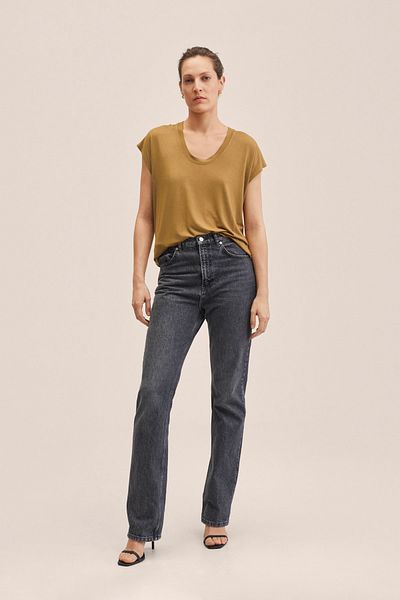 MANGO Woman Brązowa koszulka damska 27005783
