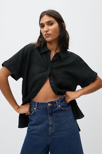 MANGO Schwarzes Damenhemd 37010384