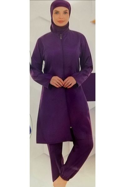Form Angel Women's Zippered Purple Parachute Fabric Full Covered Hijab Swimsuit