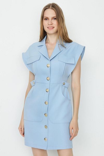 Select Moda Rochie cămașă cu nasturi țesute albastru deschis pentru femei