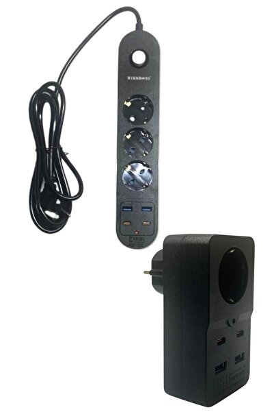 Buffer ® Isıya Dayanıklı Akım Korumalı 3 Priz 2 USB 2 TYPE-C Pirz ve 1 Priz 2...