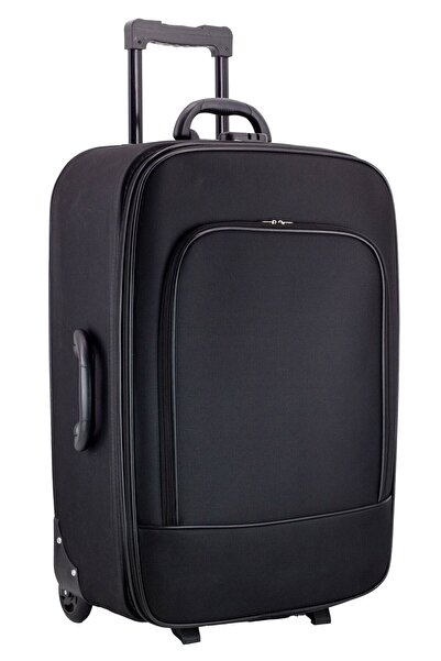 fawori deri Ekonomik Unisex Kumaş Siyah Kırılmaz 2 Tekerlekli Önü Cepli 2'lü Valiz&bavul Seti