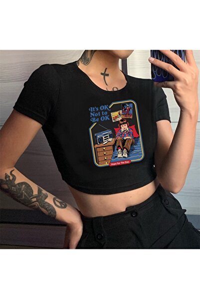 Touz Ρετρό στυλ Είναι εντάξει Μην είστε εντάξει Τυπωμένο μαύρο καλλιέργεια